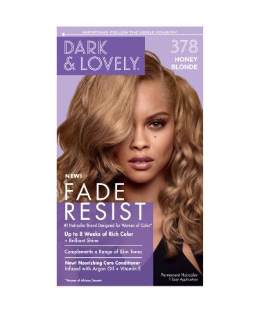 SoftSheen-Carson Dark and Lovely Fade Resist Rich Conditioning Hair Color Permanent Hair Color Up To 100 percent Gray Coverage Brilliant Shine with Argan Oil and Vitamin E Honey Blonde Honey Blonde 378 1 Count (Pack ...