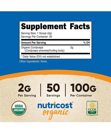 Nutricost Organic Cordyceps Powder 100g - USDA Certified, Non-GMO, Gluten-Free - 3.52oz (1 Pack) - Buy Online on GoSupps.com