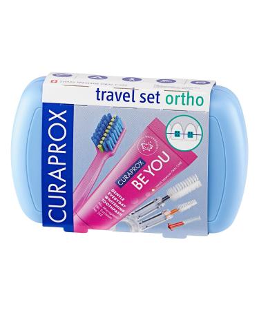 Curaprox Travel Set Ortho blue travel toothbrush interdental brush toothpaste 10ml travel box Blue