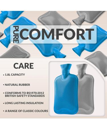 Buy Durable 1.8L Rubber Heat Bottles - 2 & 3 Pack Perfect for Kids & Adults - Hot Water Bottle without Cover (Grey/Blue) - Buy Online on GoSupps.com