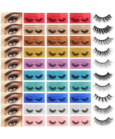 60 Pairs False Lashes Bulk in 10 Styles Mink False Eyelashes Wispy Mixed Natural Volume Eye Lashes 3D Fluffy Faux Mink Lashes Eyelash Extension Fake Lashes with Portable Boxes for Women Girls