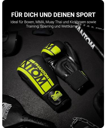 Phantom Boxing Gloves APEX | MMA & Thai Boxing | Men's Black/Neon 10 Oz Speed Gloves - Buy Online on GoSupps.com