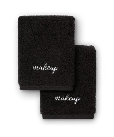Laguna Beach Textile Co. Plush Zero Twist Supima Cotton Makeup Towels - Pack of 2 - 730 GSM - 12 x 12 (Black - Makeup Text)