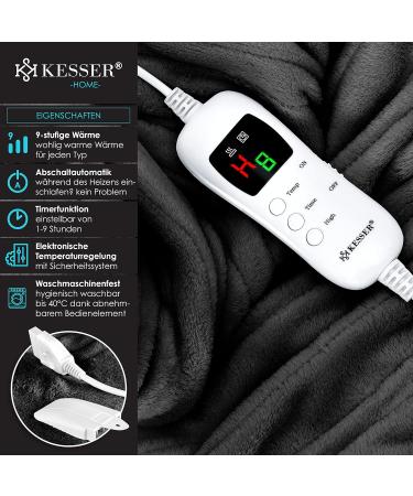 Kesser Heating Ceiling 180x130cm Gray | T V S d GS Checked | Electric Thermal Blanket with Timer & 9 Temperature Levels | Washable Up to 40 C | Digital Display | Cuddly Ceiling for Ultimate Comfort - Buy Online on GoSupps.com
