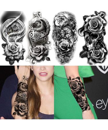 VANTATY 22 Sexy Rose Flower Temporary Tattoos for Women - Large Black 3D Realistic Floral Design - Waterproof Halloween Fake Tattoo Stickers - Arm Forearm Girls Skeleton Snake Compass Tatoos - Buy Online on GoSupps.com