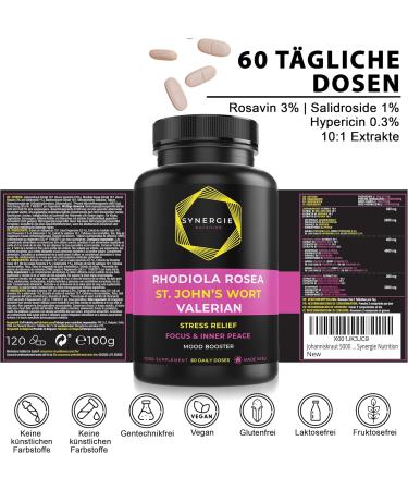 Buy St. John's Wort & Rhodiola Rosea 10:1 Extract | 60 Daily Doses | Natural Mood Lifter | Synergy Nutritung - International Shipping Available - Buy Online on GoSupps.com