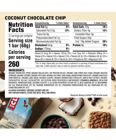 CLIF BARS Coconut Chocolate Chip - Organic Plant-Based Energy Bars - 12 Pack (2.4 oz each) - Vegetarian & Kosher - Buy Online on GoSupps.com