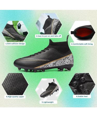 GRESKY Soccer Cleats AG/FG - Black - Size 6.5 Women/5.5 Men | Premium Soccer Shoes for Men, Women, and Big Boys - Buy Online on GoSupps.com