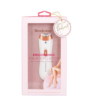 Brookstone Epilator Holiday Edition, Facial Hair Removal for Women, Smooth Glide Epilator, LED Light, Cordless, Portable