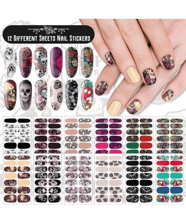 Skull Full Wrap Nail Stickers - 168 Pieces Gothic Art 3D Self Adhesive Decals with Nail File - Skeleton Style - Buy Online on GoSupps.com