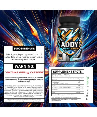 Addy Energy - Focus & Energy Supplement | Adderall Alternative Brain Booster for Sharp Focus & Increased Productivity - 30-Day Supply - Buy Online on GoSupps.com