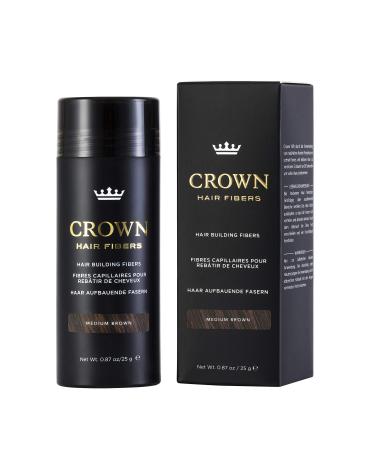 CROWN HAIR FIBERS for Thinning Hair (MEDIUM BROWN) - Instantly Thicker Fuller Looking Hair for Men & Women - 0.87oz/25g Bottle - Best Natural Keratin Hair Loss Concealer 0.87oz/25g Medium Brown