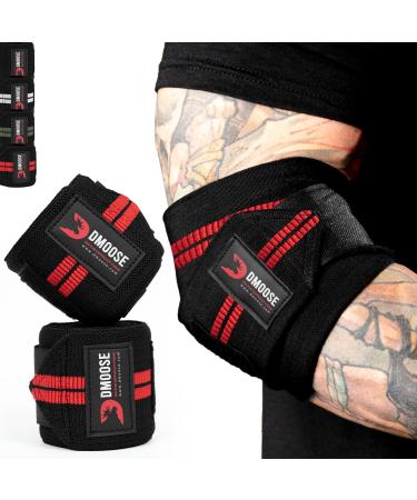 Dmoose elbow bandages for weightlifting bench press cross -training & power trimmers for men and women - 40 "nylon (1 pair) elbow bandages black red