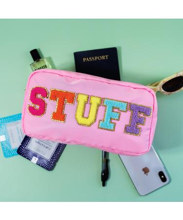 Fablinks Chenille Varsity Letter Makeup Pouch in Pink - Girls Travel Cosmetic Organizer Bag for Skincare - Teen Easter Basket Stuffer - Buy Online on GoSupps.com