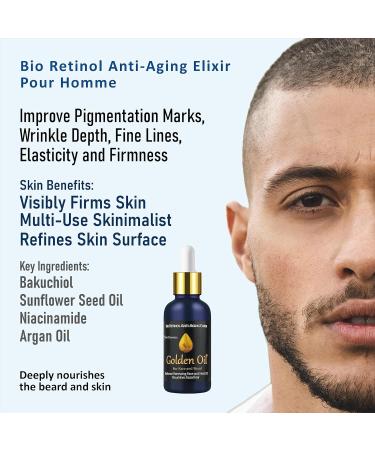Buy Anti-Aging Bio Retinol Elixir for Men - Reduce Wrinkles & Fine Lines with Bakuchiol Niacinamide & Frankincense Oil - Nourishes Beard & Skin - 1.0 Fl Oz - Buy Online on GoSupps.com