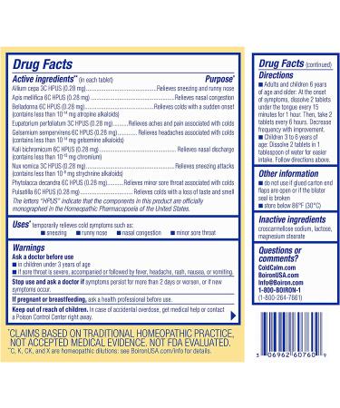 Boiron ColdCalm Tablets - Relief of Common Cold Symptoms - Non-Drowsy - 60 Count - Buy Online on GoSupps.com