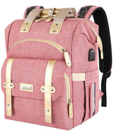 Diaper Bag Backpack,Insulated Pockets Portable Baby Nappy Bags with USB Charging Port,RFID Anti-Theft Water-Resistant Pocket Stroller Straps,Dad Mom Travel Backpack Diaper Bag for Baby Boys Girls Pink