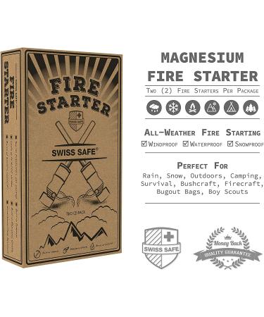 Swiss Safe 5-in-1 Fire Starter (2-Pack) with Compass, Paracord, Whistle - Emergency Survival Kit for Camping, Hiking - All-Weather Magnesium Ferro Rod - Buy Online on GoSupps.com