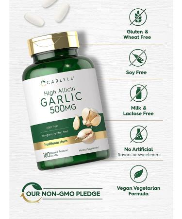 High Allicin Garlic Supplement 500mg | 180 Caplets | Odorless Garlic Pills | Vegetarian  Non-GMO  Gluten Free | by Carlyle - Buy Online on GoSupps.com