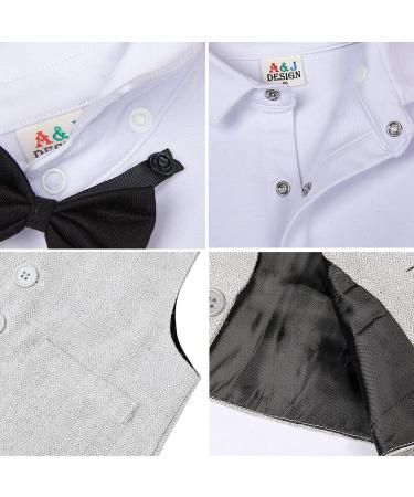 Mint Green Baby Boy Romper Suit | Infant Gentleman Jumpsuit with Bow Tie Waistcoat | 9-12 Months Light Grey - Buy Online on GoSupps.com