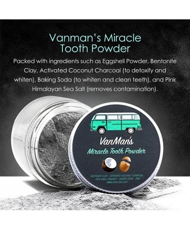 Vanman's Miracle Tooth Powder - 2 oz Teeth Whitening Powder with Coconut Charcoal & Egg Shell Powder - Fluoride Free Dental Care for Healthier Teeth - Buy Online on GoSupps.com