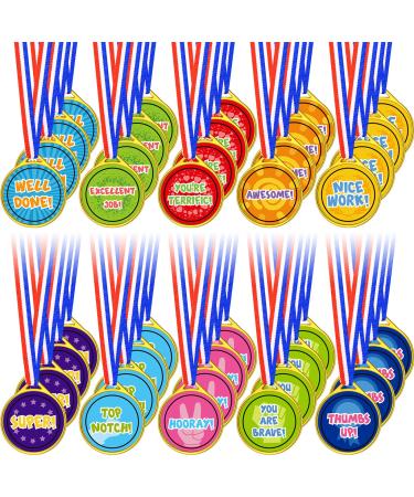 Gejoy Award Medals Assortment Medals for Awards for Kids Award Medals Assortment Olympic Style Plastic Winner Award Medals for Kids Sports Talent Show Gymnastic Birthday Party Favors 60