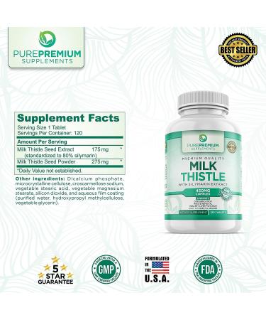 PurePremium Milk Thistle Supplement with Silymarin Extract - Liver Support - Vegan - 120 Tablets - Buy Online on GoSupps.com
