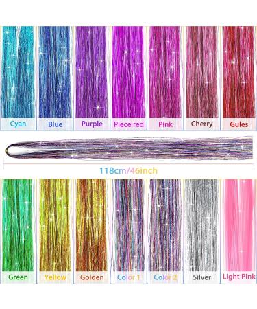 Mckanti 14 Colors Hair Tinsel Kit with Tool - 2800 Strands Fairy Hair Extensions for Women & Girls - Sparkling Shiny Colorful Synthetic Hair for Party & Daily Fashion - Buy Online on GoSupps.com