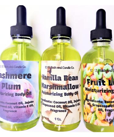 Moisturizing Body Oil 1 4 Oz Glass Dropper Bottle With Coconut Jojoba Grapeseed and Vitamin E Oil Perfume Choose Your Scent (Vanilla bean noel)
