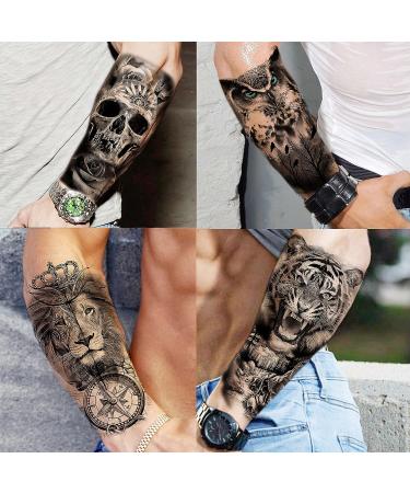 65 Sheets FANRUI Black Tiger Lion Temporary Tattoos | Waterproof Arm Sleeve Tattoo Stickers for Men and Women | Snake Wolf Rose Flower Compass Designs | 3D Skull Owl Fake Tattoos - Long Lasting and Realistic Look - Buy Online on GoSupps.com