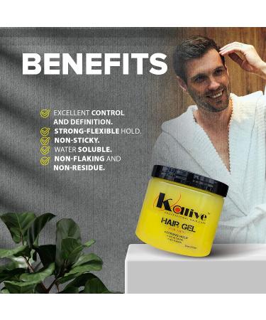 KALIVE Men's Hair Styling Gel 16 oz - Strong-Hold & Light Shine, Fresh Scent - No Flaking or Alcohol - Buy Online on GoSupps.com