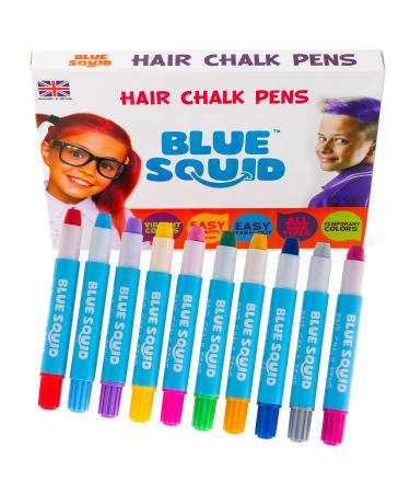 Blue Squid Hair Chalk for Girls Pens  10 Temporary Hair Colour Pens for Kids, Vibrant Washable Hair Dye Pens, Birthday Gift Girls Hair Accessories Crayons Age 6 7 8 9 10 11 12 Gifts