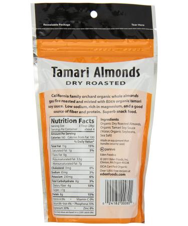 Eden Foods Organic Tamari Almonds - Dry Roasted 4 oz (113g) | Healthy Snack - Buy Online on GoSupps.com