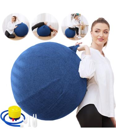 Exercise Ball Chair with Fabric Cover, Pilates Yoga Ball Chair for Home Office Desk, Pregnancy Ball & Balance Ball Seat to Relieve Back Pain, Improve Posture, Birthing Ball for Pregnancy (Blue)