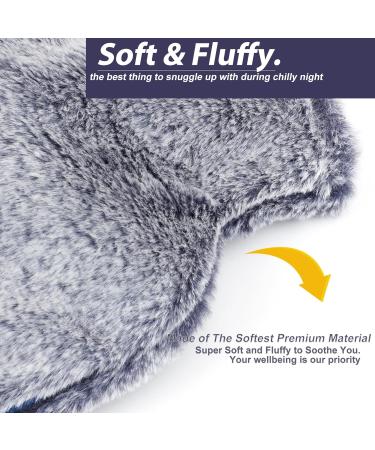 OWOZOI Hand-in Pocket Hot Water Bottle 2L Large Capacity with Soft Furry Cover - Pain Relief and Hand Warmer for Women, Children, and Elderly - Navy - Buy Online on GoSupps.com