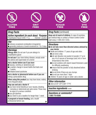 Amazon Basic Care ClearLax Polyethylene Glycol 3350 Powder for Solution, Osmotic Laxative, Softens Stool, Relieves Occasional Constipation, Unflavored, 0.5 Oz (Pack of 100) - Buy Online on GoSupps.com