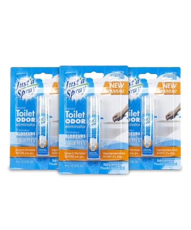 Just a Spray Before You Go Toilet Odor Eliminator Baby Powder 4 ml 3-Pack - Poop Spray Pocket Toilet Spray Travel Size Personal Freshener.