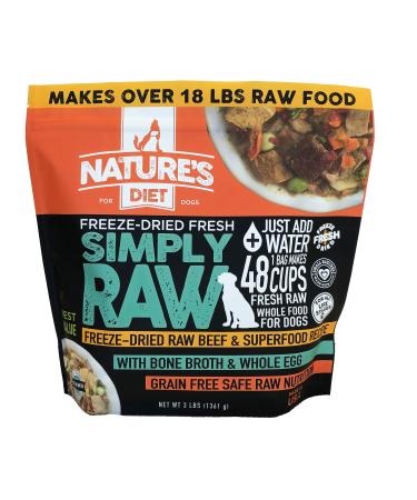 Nature's Diet Simply Raw Freeze-Dried Raw Whole Food Meal - Makes 18 Lbs Fresh Raw Food with Muscle, Organ, Bone Broth, Whole Egg, Superfoods, Fish Oil Omega 3, 6, 9, Probiotics & Prebiotics Beef