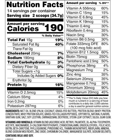 Nature Fuel Keto Meal Replacement Powder - Gluten Free with Coconut Oil MCTs and Grass-Fed Butter - Creamy Vanilla Milkshake - 14 Servings - 17.1 Fl Oz - Buy Online on GoSupps.com
