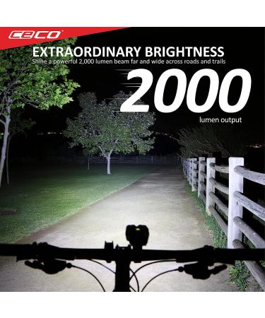 CECO-USA 2000 Lumen USB Rechargeable Bike Light - Waterproof & Impact Resistant Super Bright Bicycle Headlight for Commuters and Cyclists - Buy Online on GoSupps.com
