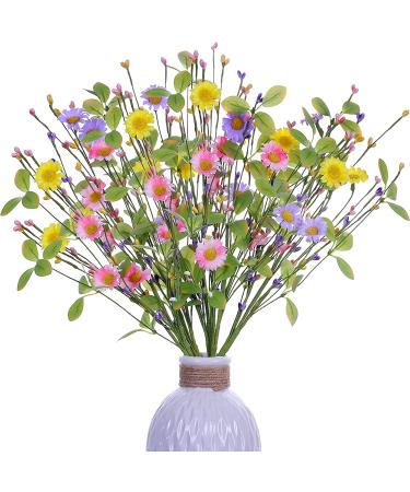 Yawwind 6 Pack Spring Flower Picks 17 Inch Tall Artificial Spring Flower and Berry Stems with Green Leaves for Spring Easter Decor Flower Arrangement (YE/PK/VT)