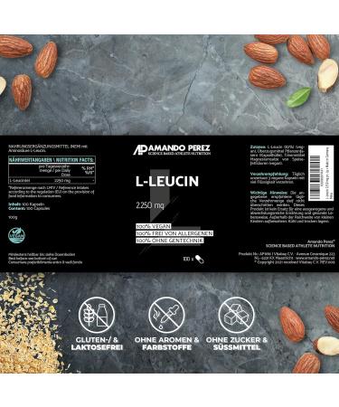 Amando Perez L Leucine Capsules - 2250mg High-Dose Vegan Amino Acids - 100 Lab-Tested & Bioavailable Leucine Capsules - Buy Online on GoSupps.com