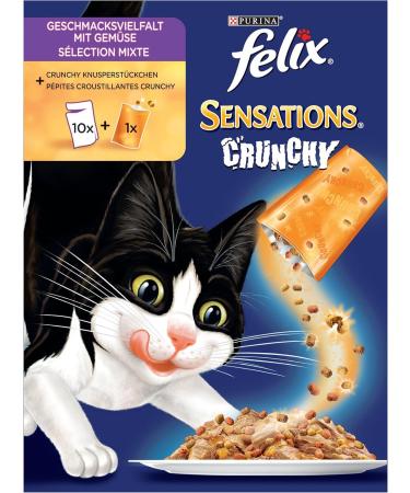 Felix Sensations Crunchy in Jelly Cat Food - 6-Pack Variety (6 x 12 x 100g) | Crispy Flavor with Vegetables - International Shipping Available - Buy Online on GoSupps.com