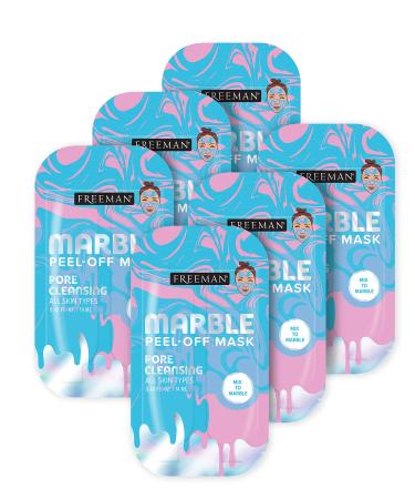 Freeman Beauty Marble Peel-Off Face Mask Set, Pore Cleansing Skin Care Facial Masks for Women, 6pk Sachets Freeman Dual Sachet Facial Mask French Pink Clay & Pansy Pack, 6 Count