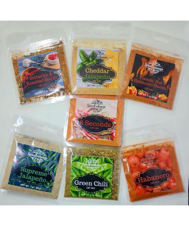 Spice Exchange 7 Spicy Dip Mix Variety Pack - Jalapeno Spinach Dip Flamin' Hot Habanero-Bacon Dip - Sriracha & Roasted Garlic Dip - Green Chili Dip - Habanero Dip - Cheddar Jalapeno Dip - 8 Seconds - Buy Online on GoSupps.com