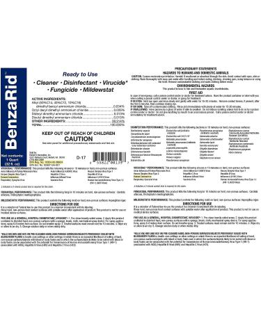 BenzaRid Professional Disinfectant 32oz | Medical Grade Sanitizer & Virucide | EPA Registered | Eradicates MRSA, H1N1, H5N1, Norovirus, Avian Flu, Staphylococcus | No Rinse, No Wipe Formula - Buy Online on GoSupps.com