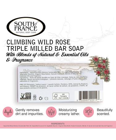 South of France Climbing Wild Rose Clean Bar Soap - 6 oz (Pack of 4) | Triple-Milled French Soap with Organic Shea Butter and Essential Oils | Vegan Non-GMO Body Soap - Buy Online on GoSupps.com