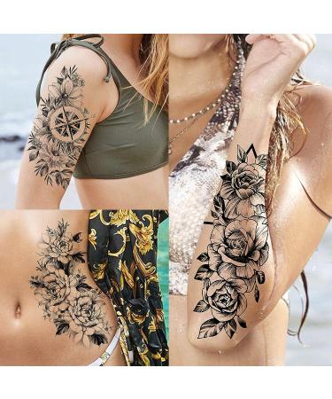 67 Sheets Realistic Black Flower Temporary Tattoos for Women - Waterproof 3D Rose, Peony, and Floral Designs | Long-Lasting Fake Tattoos for Arm, Thigh, Adults - Buy Online on GoSupps.com