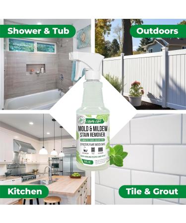 Mighty Mint Mold & Mildew Stain Remover Spray - Natural Peppermint Fast Cleaning for Bathroom Kitchen Hard Water & Outdoor Use - 16oz - Buy Online on GoSupps.com