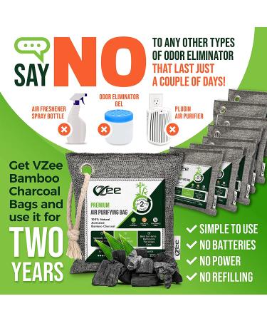 VZee 8 Pack x 200g Charcoal Bags Odor Absorber with 8 Ropes - Activated Bamboo Charcoal Air Purifying Bag for Room, Pets, and Basement Smells - Buy Online on GoSupps.com
